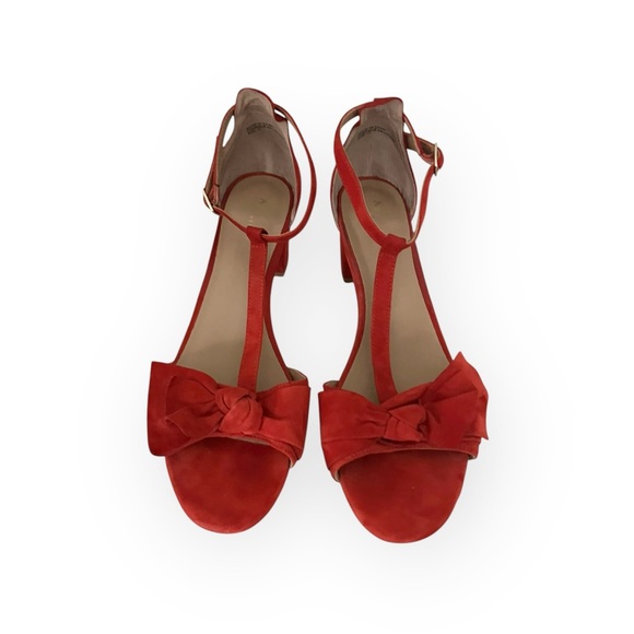 Anthropologie T-strap Bow Heels Red Suede Block Heel Women’s 11 - Picture 5 of 15